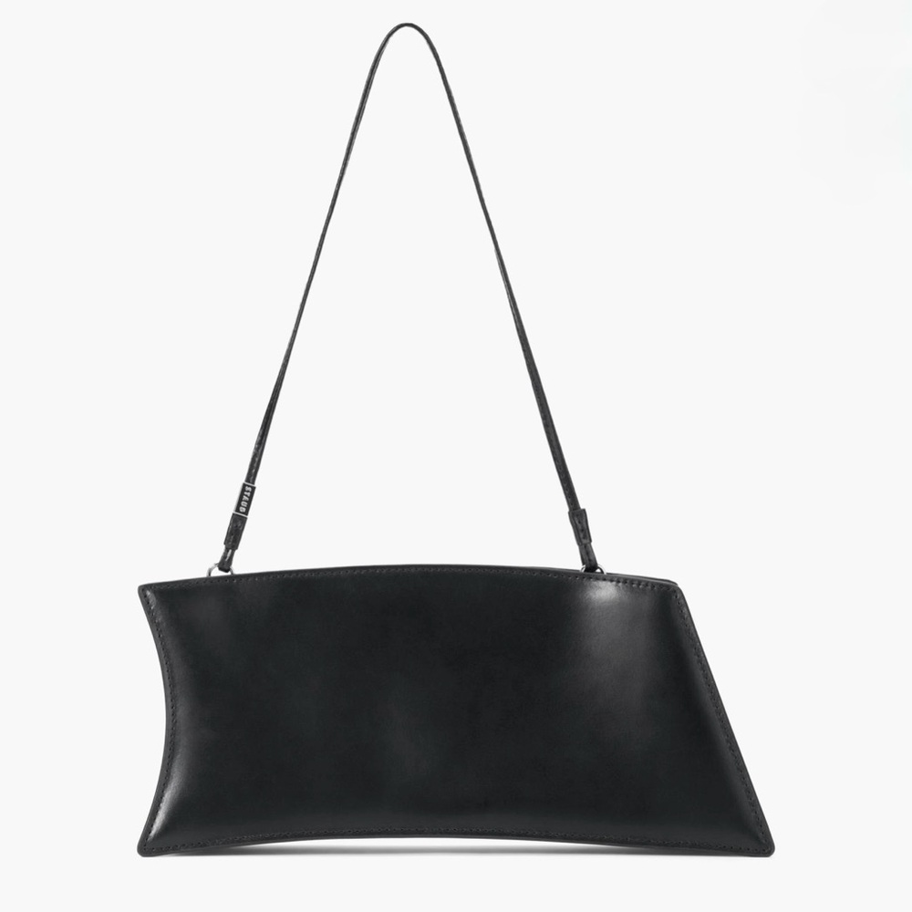 Staud Coco Black Smooth Leather Asymmetrical Shoulder Bag / Clutch NWT